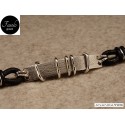 Bracciale con inserti mobili - argento e cuoio nero